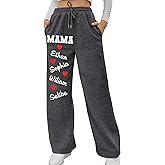Personalized Mama Sweatpants with Kids’ Names, Custom Heart Print Joggers for Moms, Cozy Wide-Leg Pants Gift