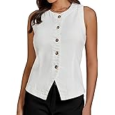 luvamia Denim Vest for Women Sleeveless Strechy Jean Vest Top Button Down Crewneck Casual Summer Western Waistcoat