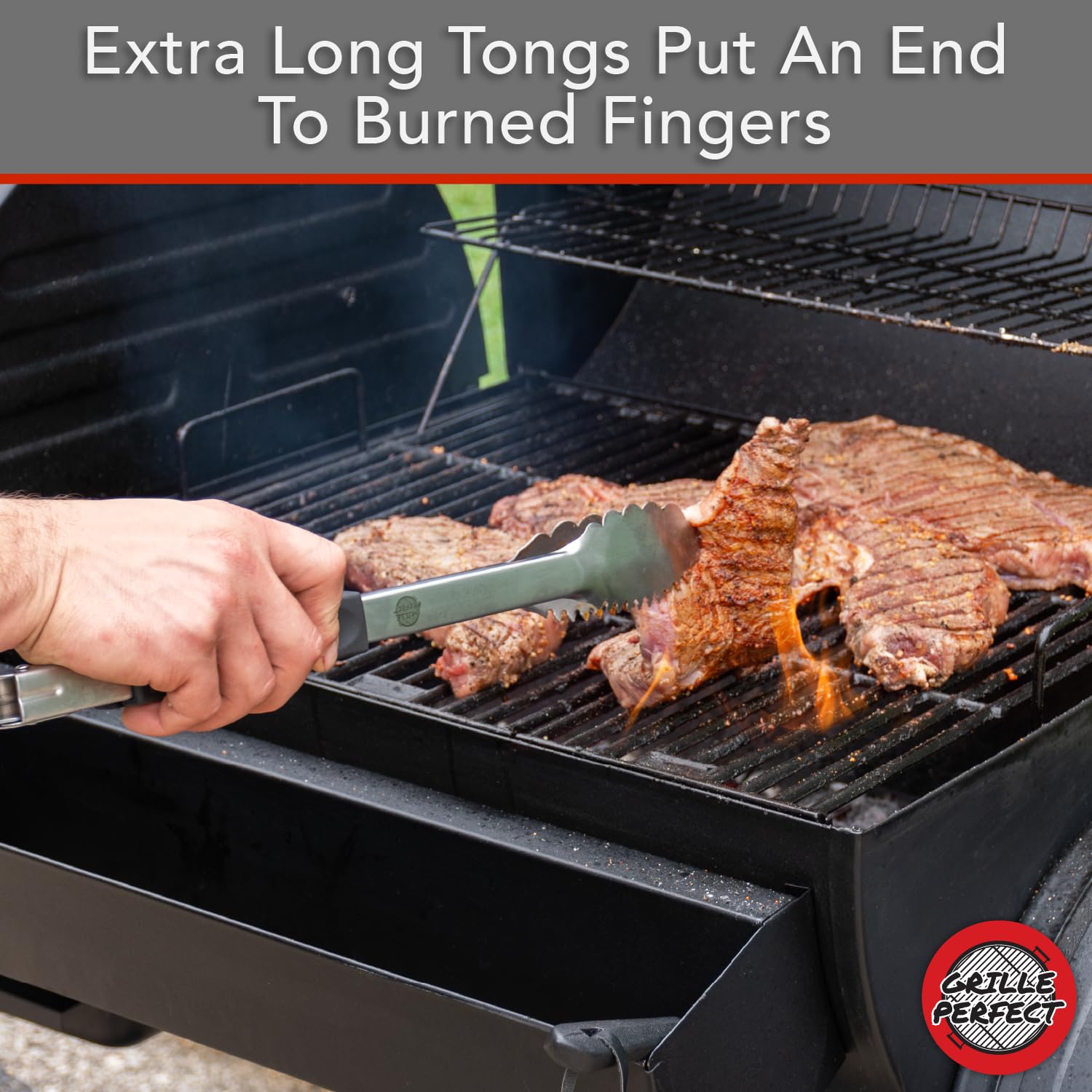 Grill Tongs 16-Inch Extra Long Heavy Duty for Grilling and Barbecue Heat Resistant Hand Grips Stainless Steel for BBQ Outdoor Kitchen and Cooking Hot Grilled Food