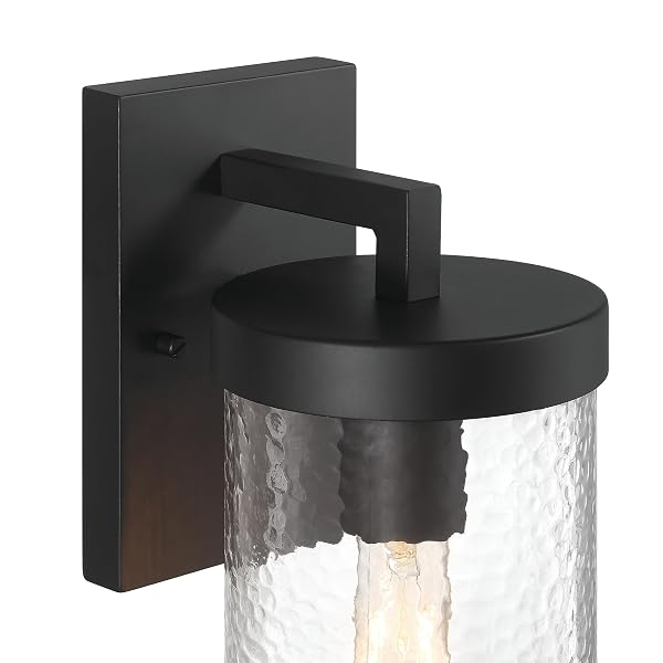 ROBERT STEVENSON LIGHTING ARIA – MODERN MINIMALIST CYLINDRICAL TEXTURED WATER GLASS AND METAL WALL MOUNTED OUTDOOR LIGHT, MATTE BLACK