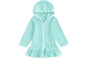 Hoanselay Kids Toddler Little Girl Swim Cover Up Towel Terry Swimsuit Wraps Zip Up Bathing Suit Robe Pool Beach Coverup