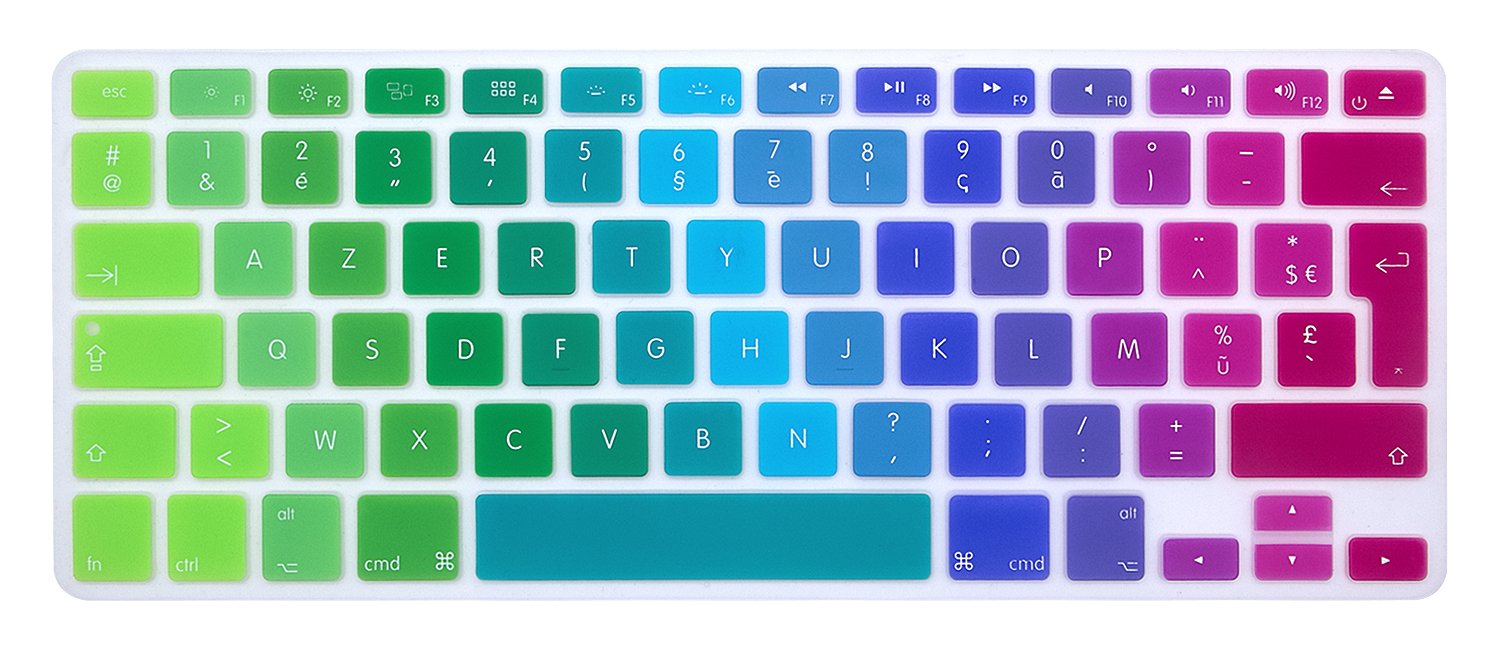 MMDW EU/UK French AZERTY Language Keyboard Cover for Macbook Pro 13 Inch,15 Inch(with or without Retina Display,2015 or Older Version) for Macbook Old Air 13 European/ISO Keyboard Silicone Skin
