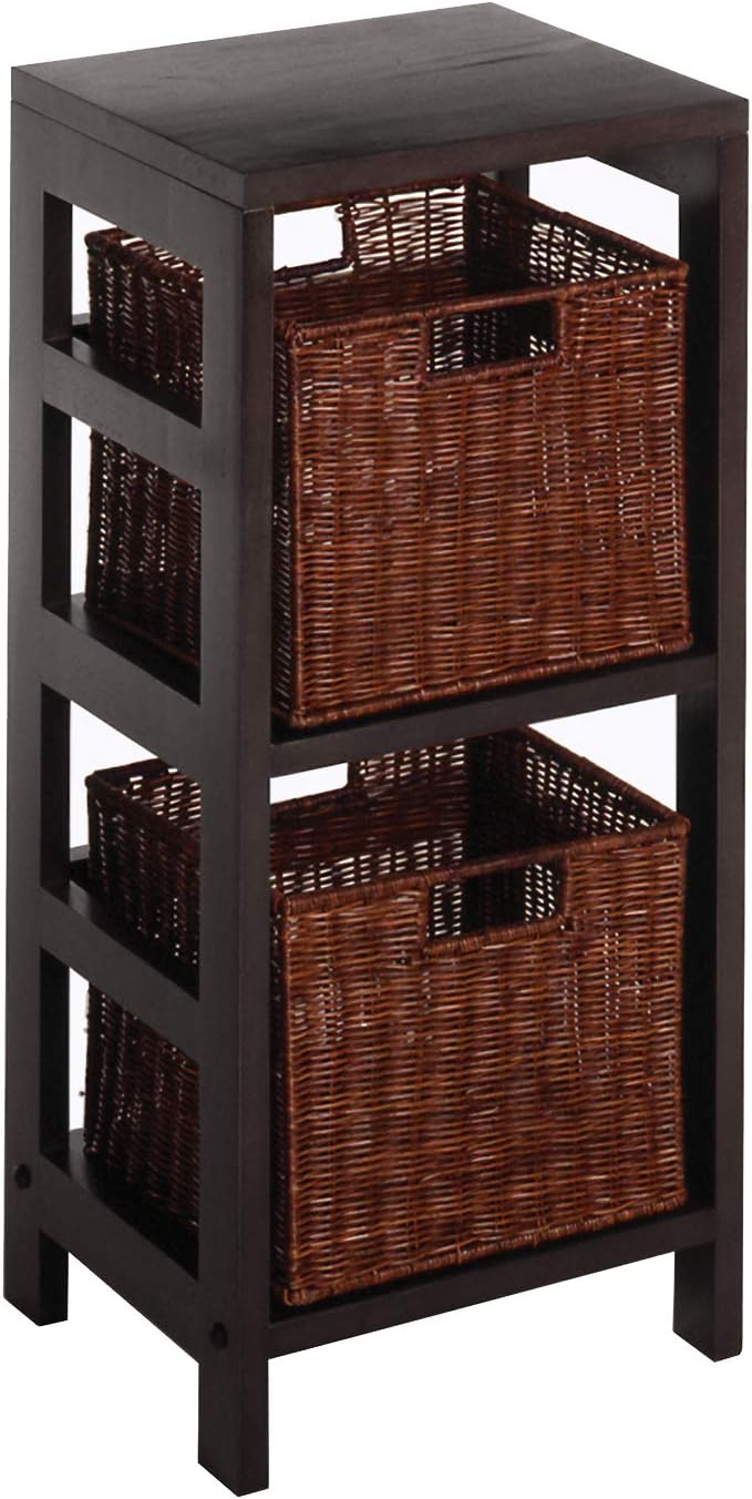 amazon storage baskets on Amazon Com Winsome Wood Leo Wood 2 Tiered Shelf With 2 Rattan Baskets Furniture Decor
