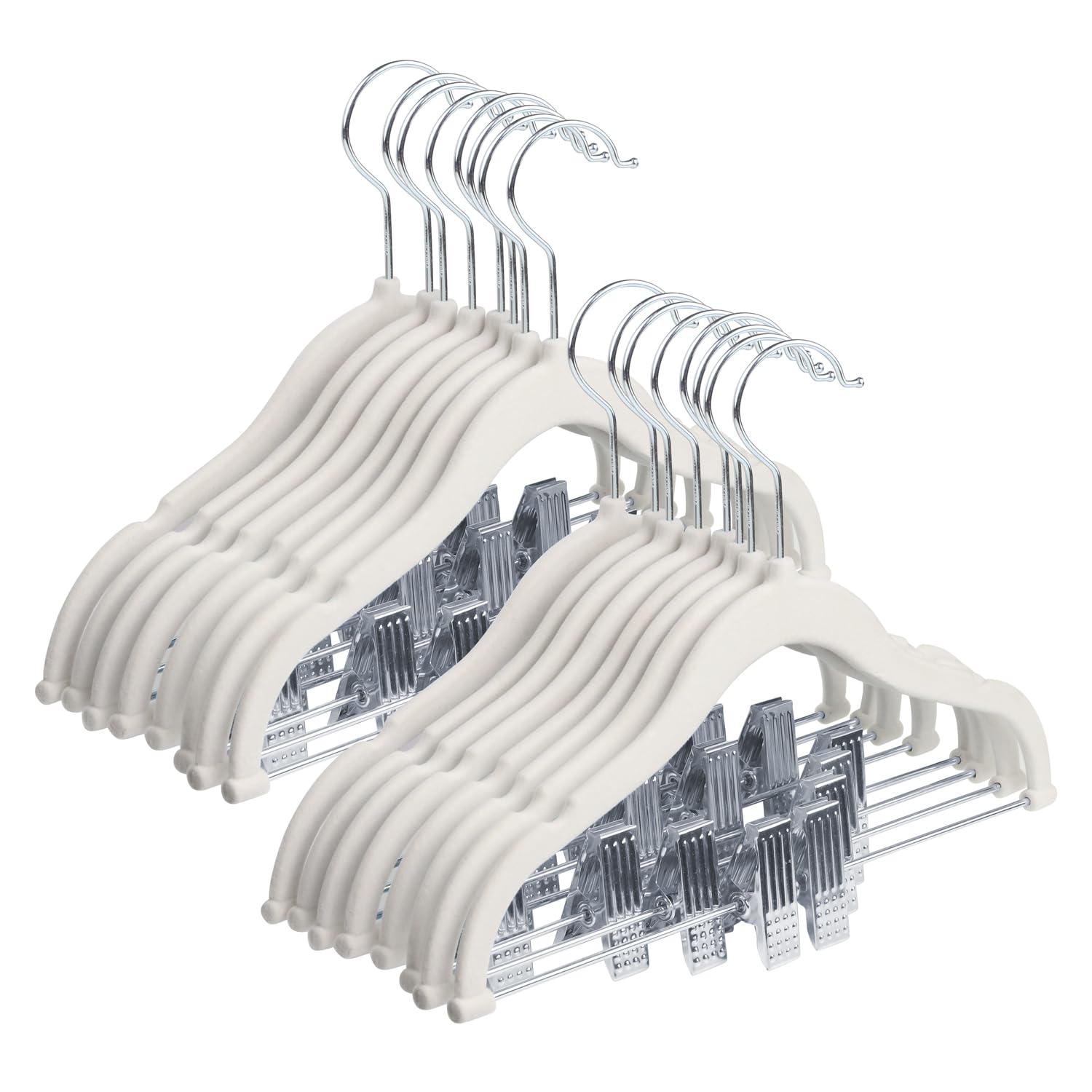 MangoKit 16 Pack Trouser Hangers with Movable Clips,Baby Velvet Hangers,Kids Clothes Hangers, Swivel Hook,Non Slip,Space-Saving Children's Coat Hangers for Skirts,Pants,Dresses,Jackets(30cm White)