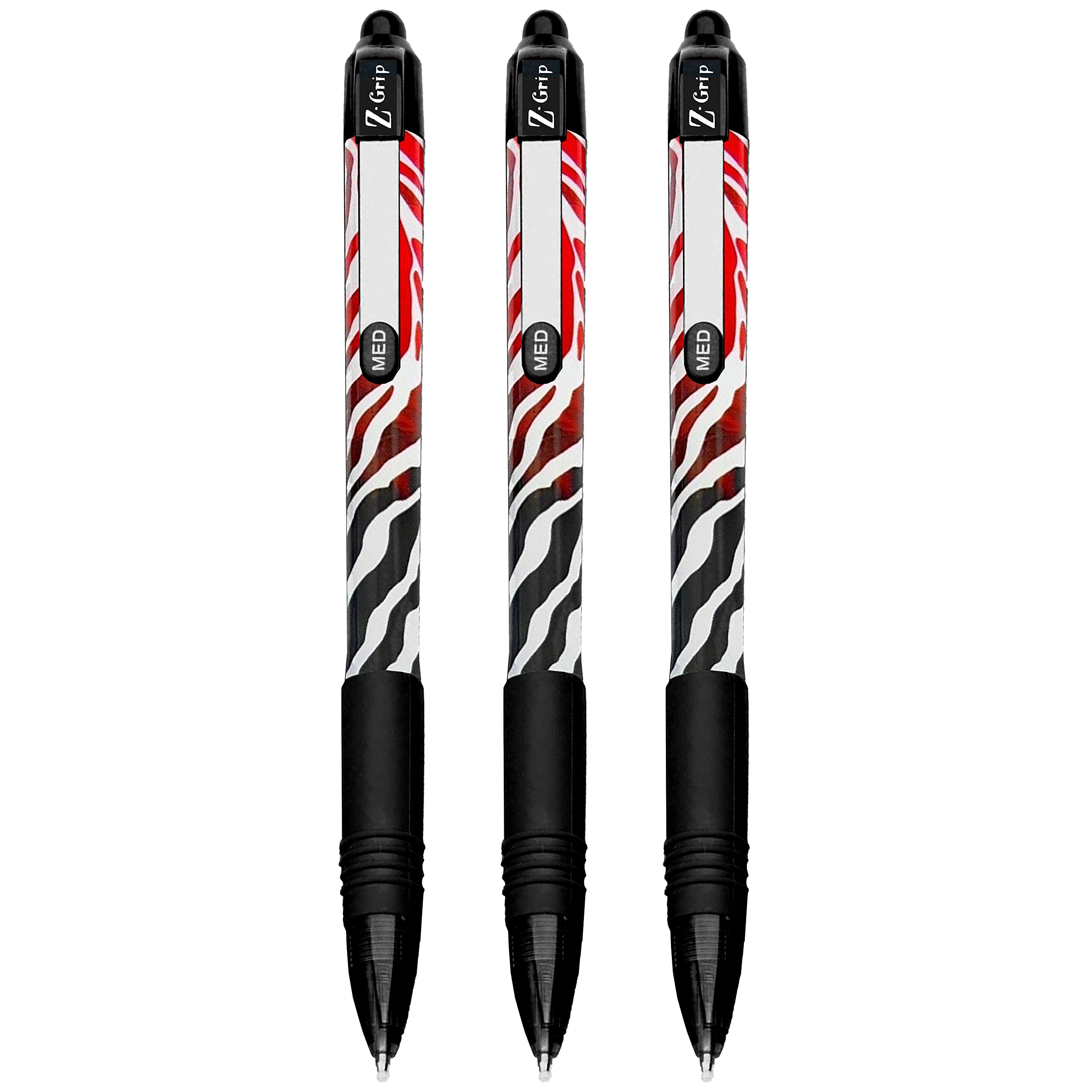 Zebra - Z-Grip Smooth - Retractable Ballpoint Pen - Limited Edition Funky Flame Design - Pack of 3 - Black Ink