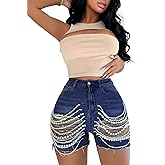 Unybwonn Jean Shorts Womens Sexy High Waisted Rhinestone Stretchy Sequin Denim Shorts Trendy Glitter Y2k Mini Shorts