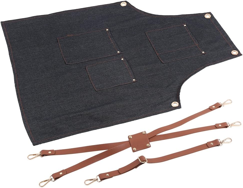 Mootea Cooking Apron,Denim Bib Apron Leather Strap Baker Bartender BBQ Chef Work Cook Uniform(A)