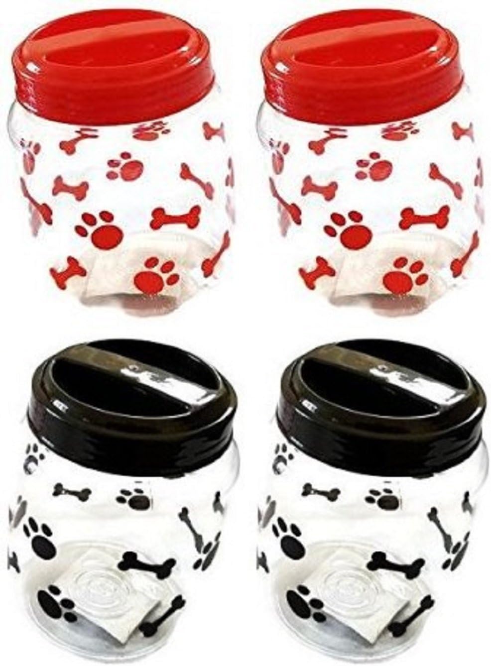 Greenbrier Pet Food Treats Plastic Storage Jars, Paws and Bones, Dogs and Cats, 4-jar Set