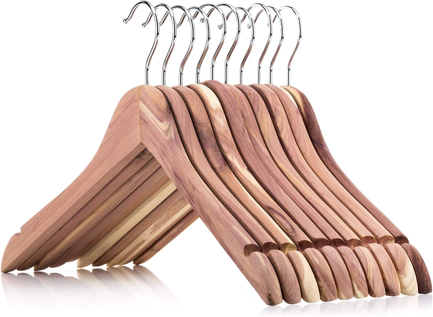 Hangerworld 10 Natural Cedar 44cm Wooden Top Jacket Coat Clothes Garment Hangers with Skirt Trouser Loops