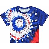 Tkria Girl July 4th Crop Tops Stars Stripes Tshirt American Flag Girls Patriotic Outfits Size 6-14
