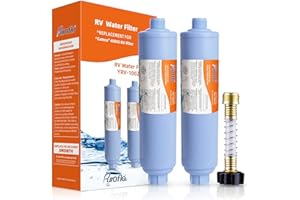 Puroflo RV Water Filter, RV Accessories for Travel Trailers w/Flexible Hose Protector, Camper Water Filter Reduces Odors Chlorine in Drinking Water, Washing, Gardening, Marine/Boat/Motorhome, 2Pack