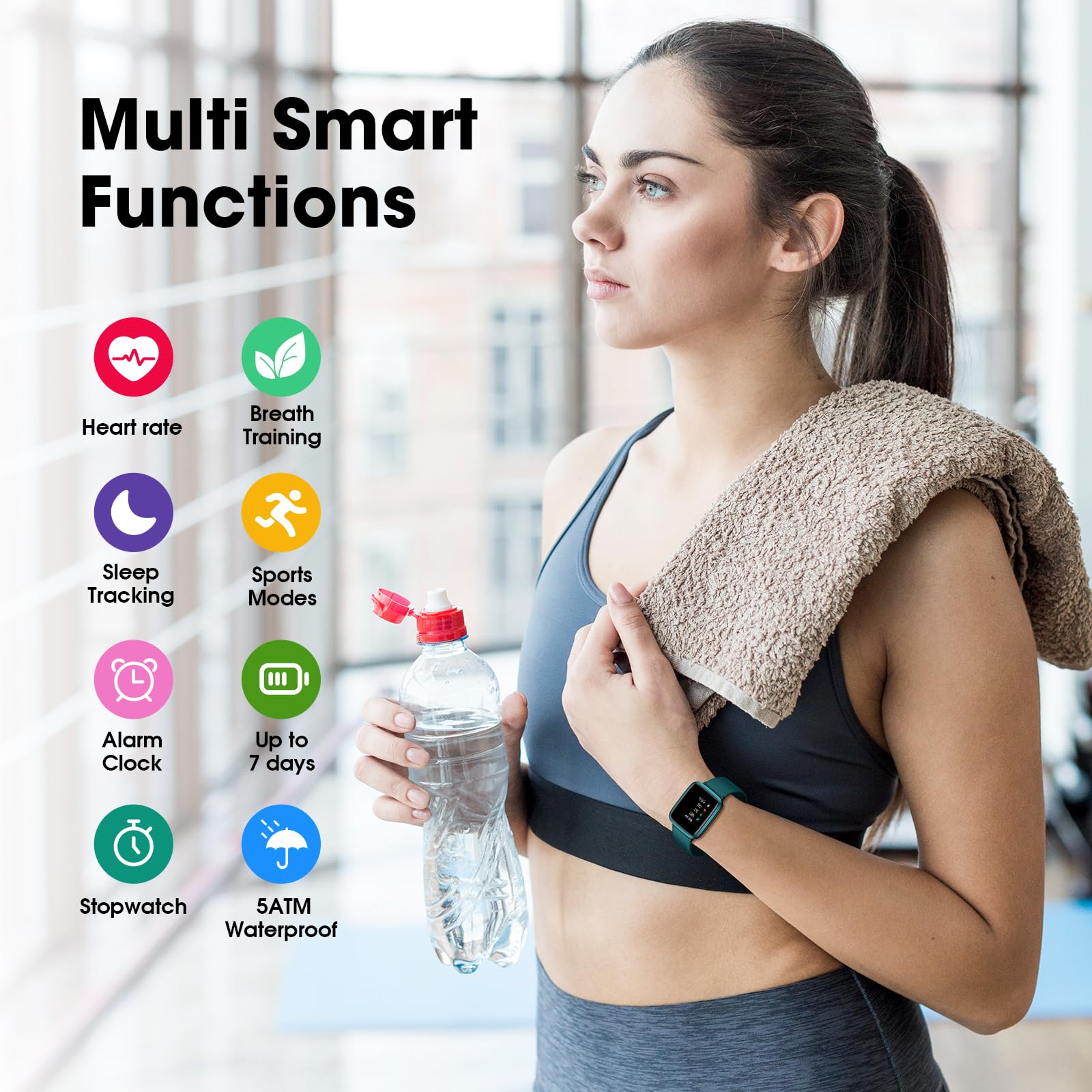 Fitness Tracker Watch with Heart Rate Monitor, Activity Tracker with Pedometer, Sleep Monitor, Calories & Step Counter, 5ATM Waterproof Smart Watch for Women Men Health Fitness Watch for Sports - Image 2