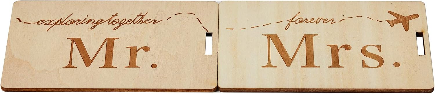  | Travelambo Mr Mrs honeymoon Luggage Tags Wood Travel Cute Couples Gift (2 pcs set) | Luggage Tags