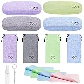 LZYMSZ 4 Sets Glasses Case, Portable Linen Hard Shell Eyeglasses Cases, Protective Glasses Box for Storage Sunglasses, Eye Glass Carry Case with Glasses Accessories (Drawstring Pouch, Cleaning Cloth)