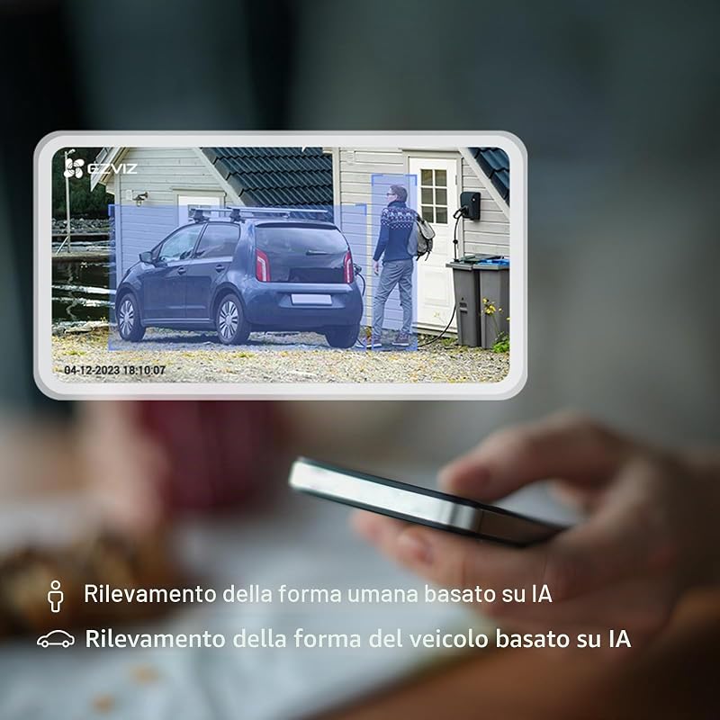 CB3 4G LTE Telecamera da Esterno Senza Fili 2K, Batteria 5200 mAh, Rilevamento Persone/Veicoli con AI, Audio Bidirezionale, Visione Notturna a Colori, IP65