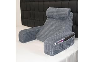 Selectico Reading Pillow for Bed, 19" Back Pillow for Bed Sitting up, Big Pockets & Built-in Arms, Backrest Cushion, Wedge Support for Reclining/Reading/Resting/Watching TV, Washable Cover, Slate Blue