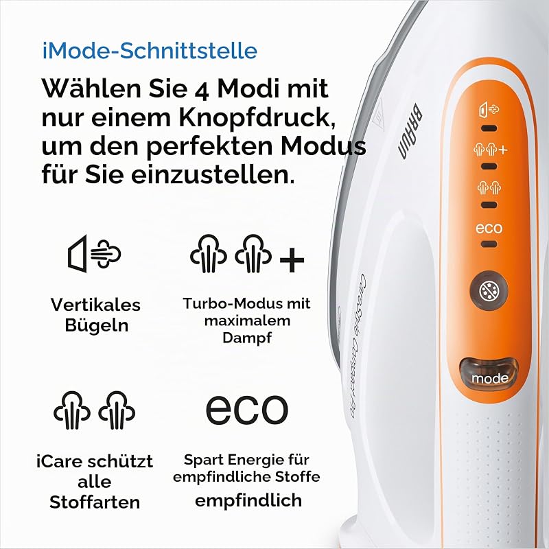 CareStyle Compact Pro IS 2561 WH Dampfbügelstation, Dampfbügeleisen mit FreeGlide 3D Bügelsohle, Vertikaldampf, 2400W, Pumpendruck 6 bar, Dampfstoß 400 g/min, großer 1,5l Wassertank, Weiß/Orange