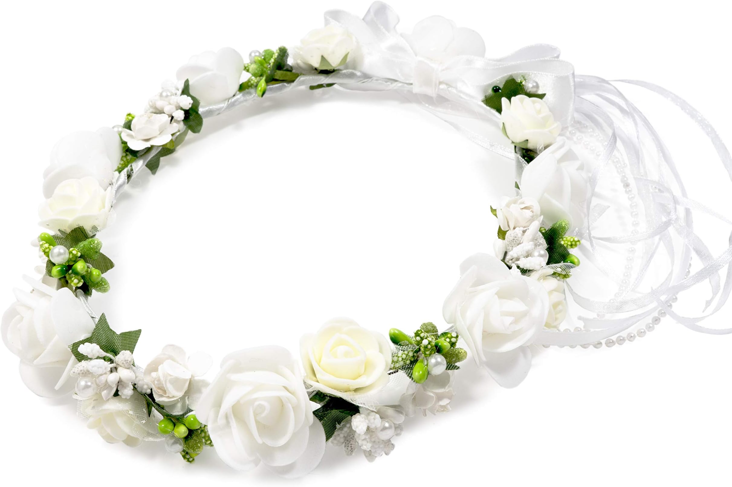 Oia Flower Headpiece White and Ivory For Women Girls Wedding First Communion Wreath Tiara Hair Accessory Fancy Boho Wedding Prom