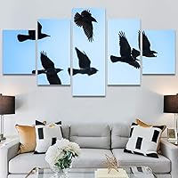 SIGNWIN 5 Panel Canvas Wall Art Modern Art Birds Bohemian Expressive Group Multicolor Photography for Home Decorations Ready to Hang - 60