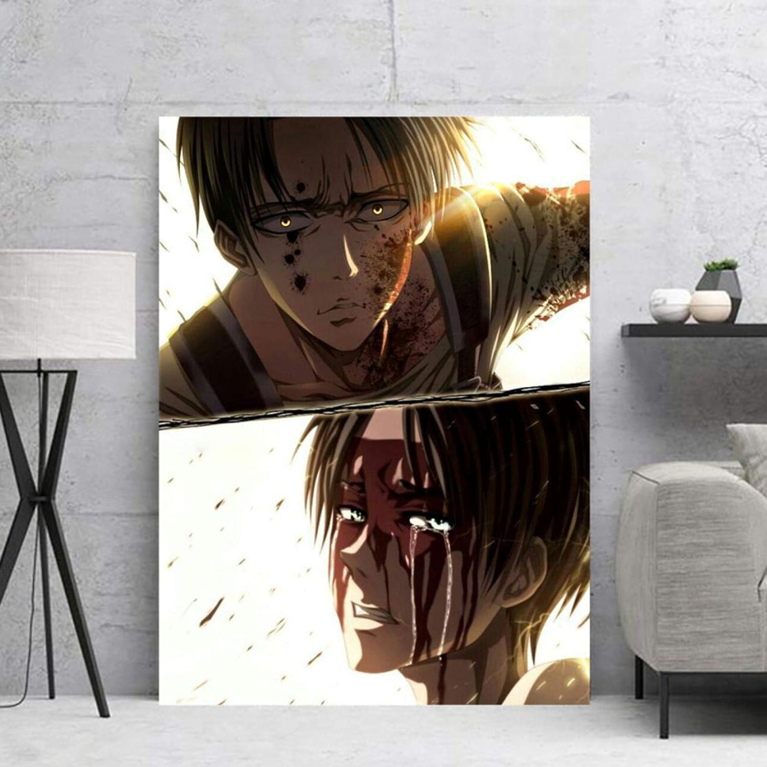 Amazon Co Jp 進撃の巨人アニメリヴァイ アッカーマンキャンバスアートポスター寝室装飾ポスターオフィス装飾壁装飾絵画40x60cm 16x24inch フレームレス ホーム キッチン