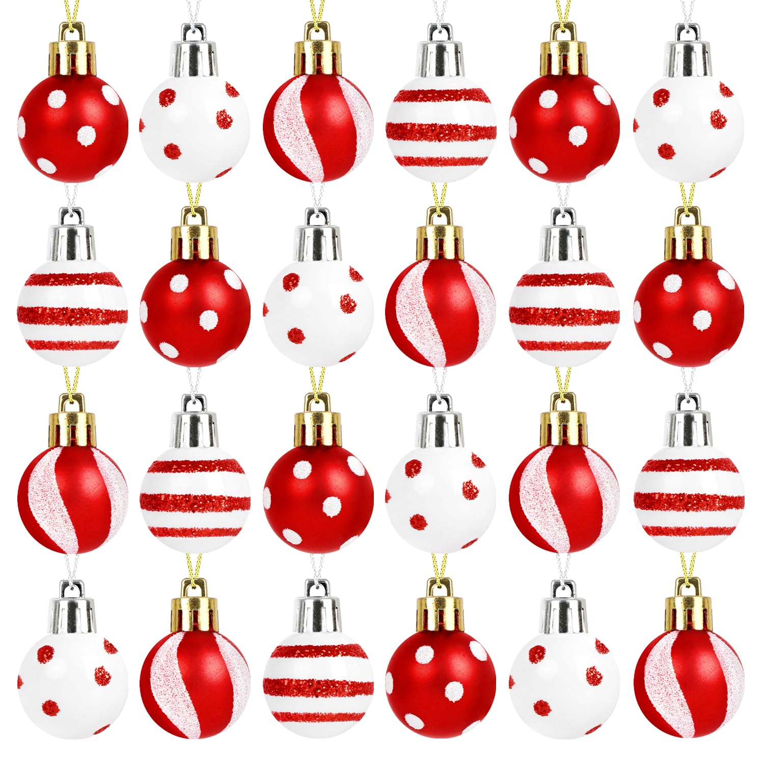 SULOLI Mini Christmas Tree Baubles,24PCS Mini Shatterproof Decorative Hanging Ornaments Balls Christmas Tree Decor(Red)