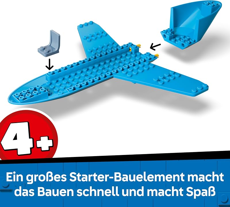 City Passagierjet Spielzeug - Flugzeug Modellbausatz mit 4 Minifiguren und Reisezubehör - Lernspielzeug - Geburtstagsgeschenk für Jungen ab 4 Jahren - 60492