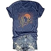 Women Adventure Shirts Western Retro Sunrise Desert T Shirt Funny Summer Climbing Short Sleeve Tee Tops