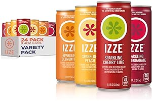 IZZE Sparkling Juice Beverage Blend, Sunset Variety Pack, Clementine, Peach, Cherry Lime, Pomegranate, No Sugar Added, 8.4 Fl Oz (Pack of 24)