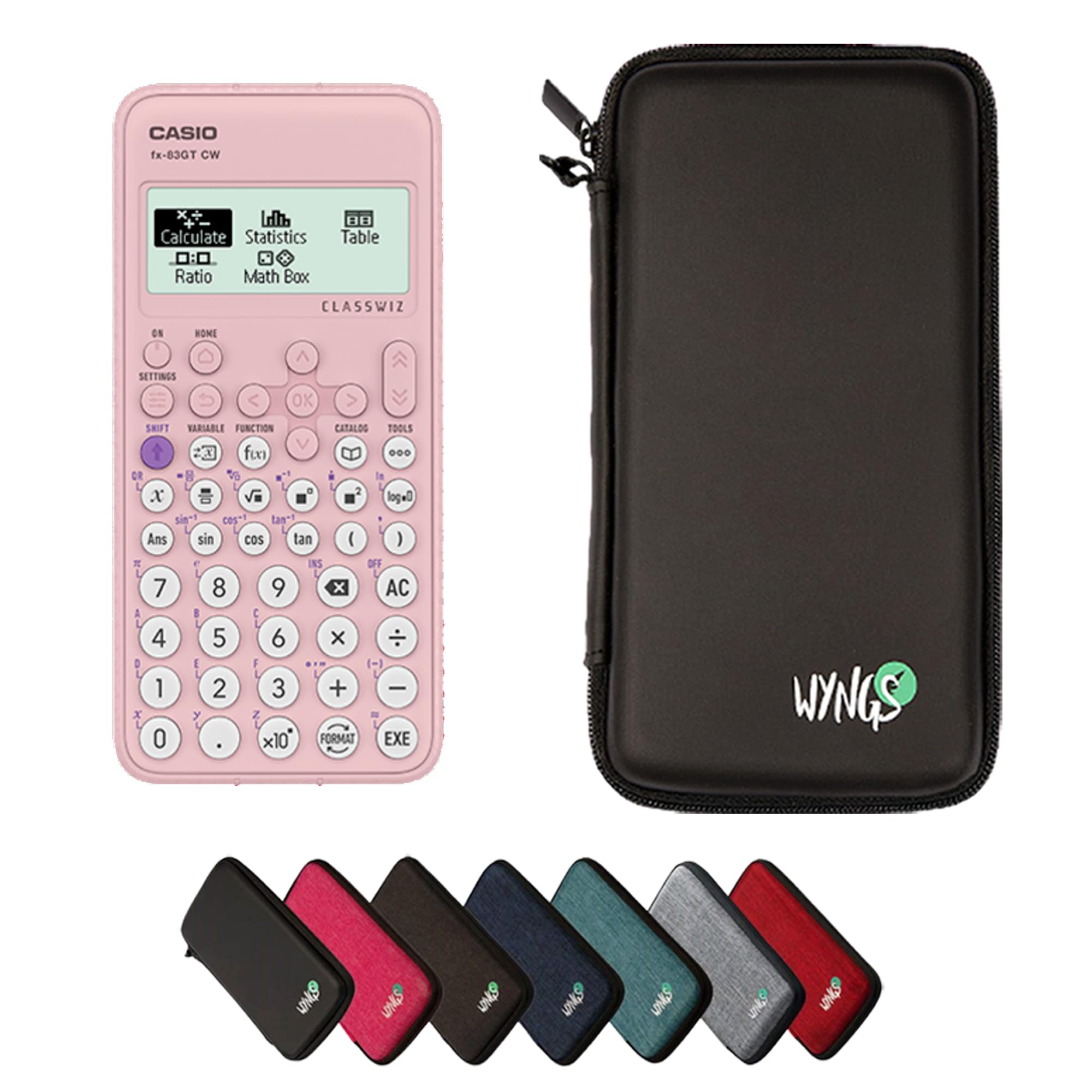 Casio FX-83GTCW Pink including a WYNGS protective case in Black - Basic Set