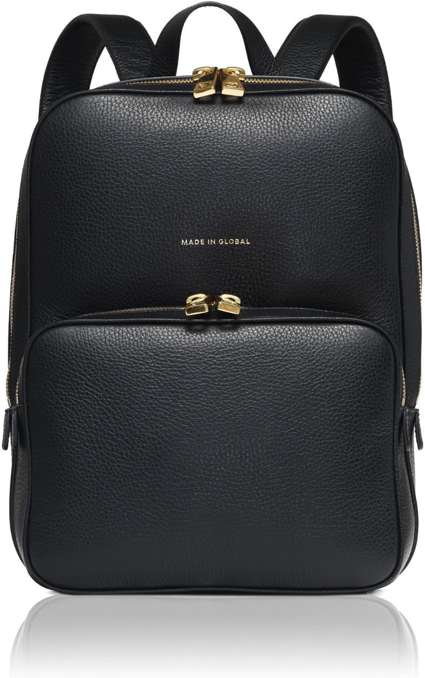 Woman's 'Made In Global' Palermo Black 100% Italian Leather Woman's Designer Backpack
