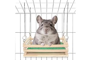 Jevnd Wooden Chinchilla Hammock with Soft Mat for Cage Swing, Chinchilla Bed Hanging Cage Accessories Wood Toys, Indoor Chinchillas Swing House Hut Ledges and Platforms Habitat