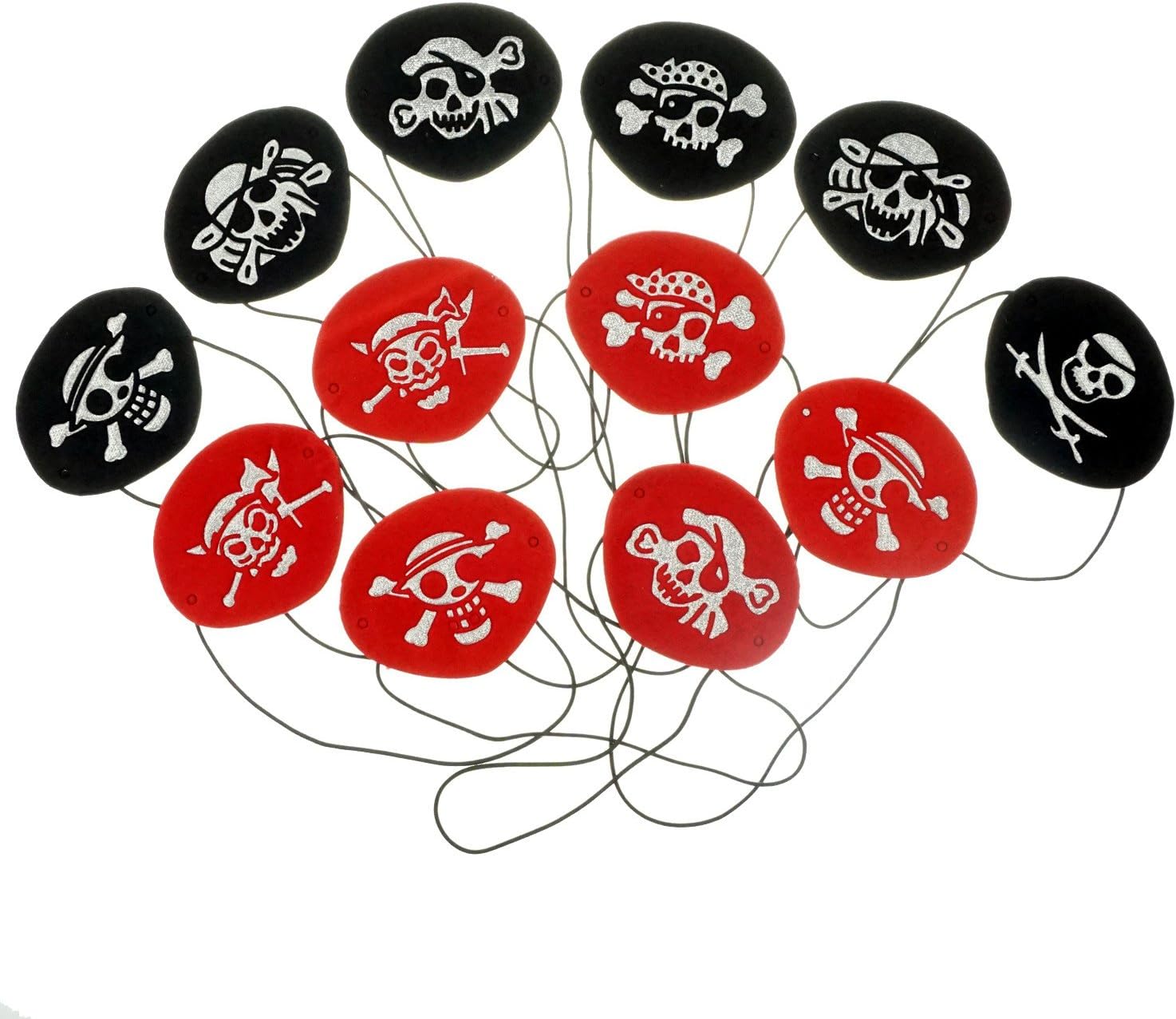 Bilipala Felt Pirate Eye Patch, Pirate Costume, eye patch pirate, Halloween party Favors, Pack of 12, Red and Black