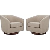 CHITA Swivel Accent Chair, FSC Certified Upholstered Fabric Barrel Chair for Living Room Set of 2, Fully Assembled, Flax Beig