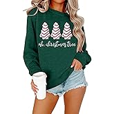 BANGELY Christmas Sweatshirt Women Christmas Tree Cake Graphic Sweater Shirts Xmas Holiday Pullover Cute Long Sleeve Tops
