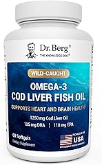 Dr. Berg Maximum Strength Omega-3 Cod Liver Fish Oil (1250 mg) from Wild-Caught Cod - Lemon-Flavored Omega-3 Fish Oil for Wom