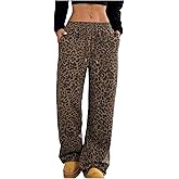 MakeMeChic Women's Cheetah Print Pants Leopard Straight Wide Leg Trousers Pants