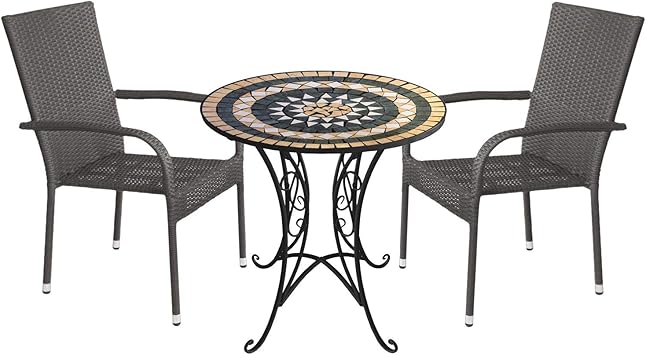 Amazon.de: Wohaga 3tlg. Sitzgruppe Gartenmöbel-Set Mosaiktisch Ø70cm