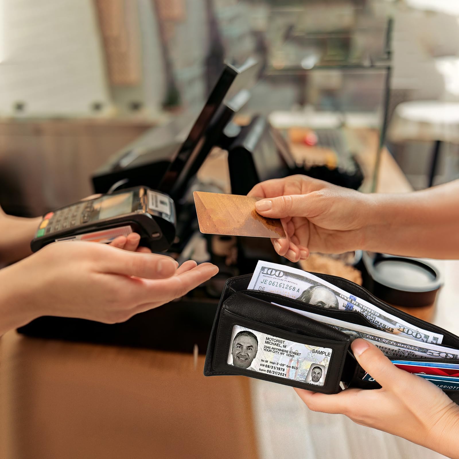 Leather Wallets for Men, Genuine Leather Mens Wallets Bifold Rfid Blocking with 2 ID Windows