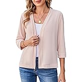 Yekaty Women's 3/4 Sleeve Lightweight Cardigans for Women Open Front Cropped Sweater Shrug Jacket Casual S-2XL