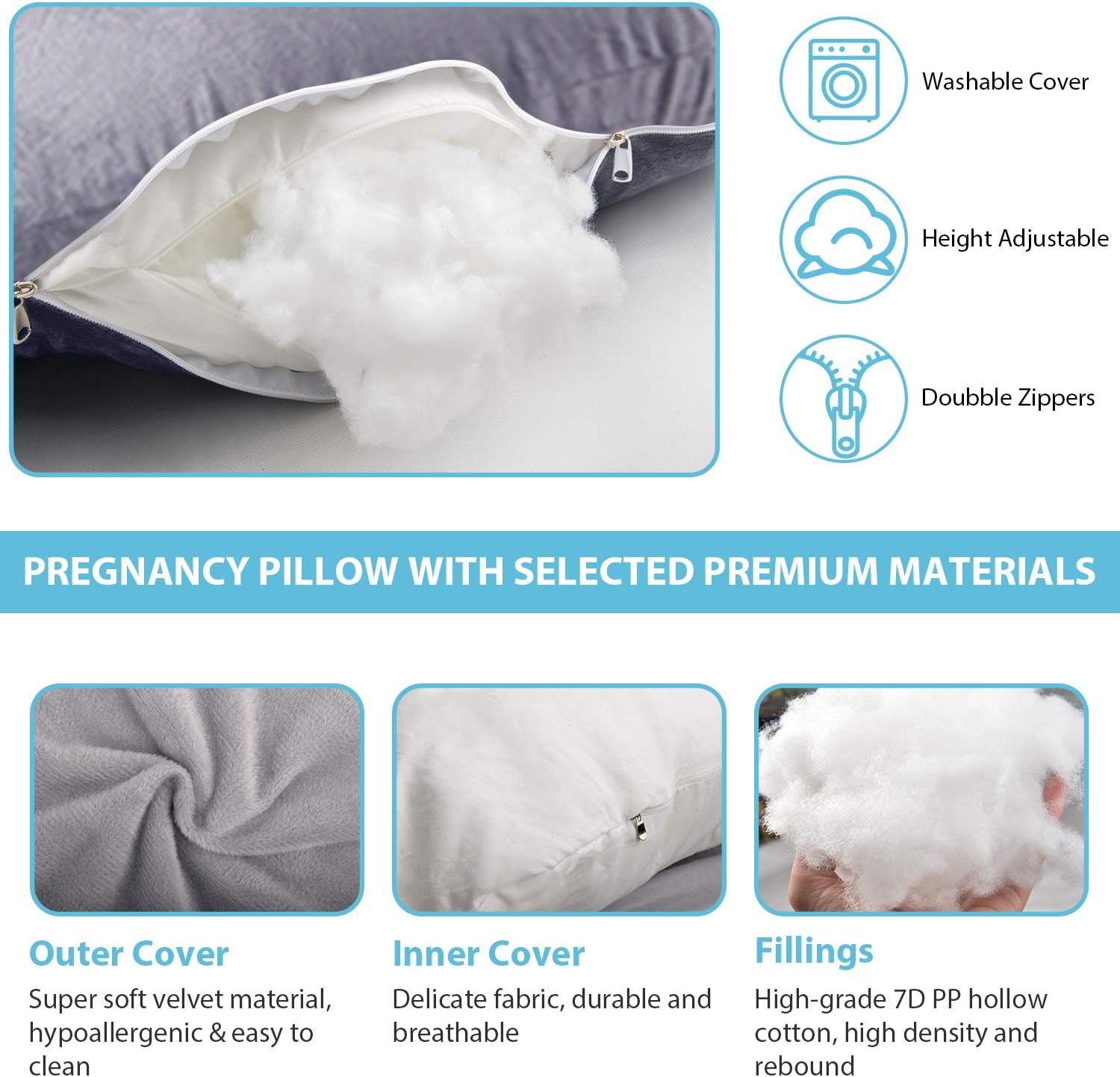 BATTOP Pregnancy Pillow Full Body Maternity Pillow for Pregnant Women with Washable Premium Cover for Back Belly Hips Legs (Velvet-Grey): Kitchen & Dining
