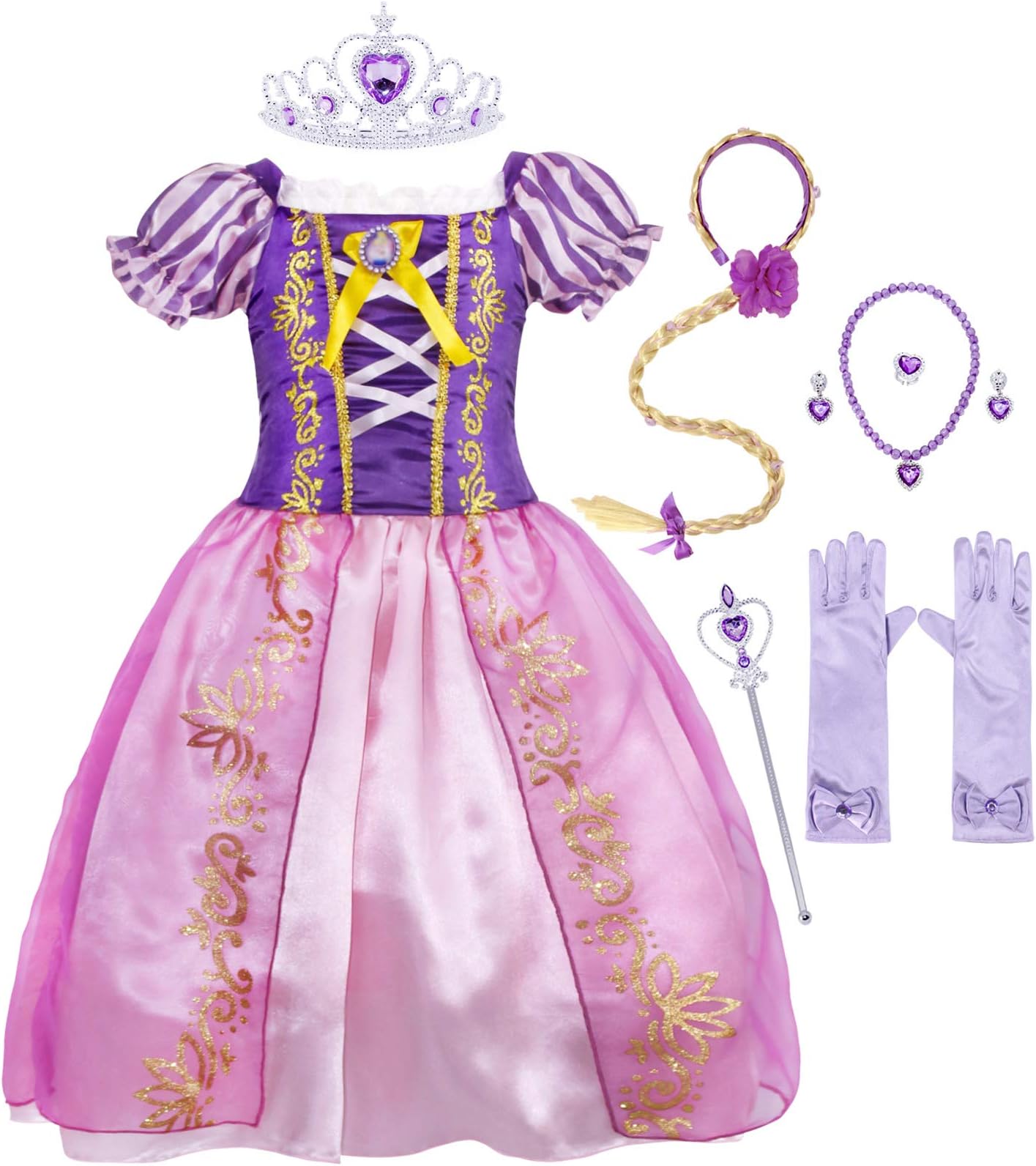 Girls Princess Costume Outfits for Birthday Party Dress Up Puff Sleeve Christmas Cosplay Clothes with Accessories