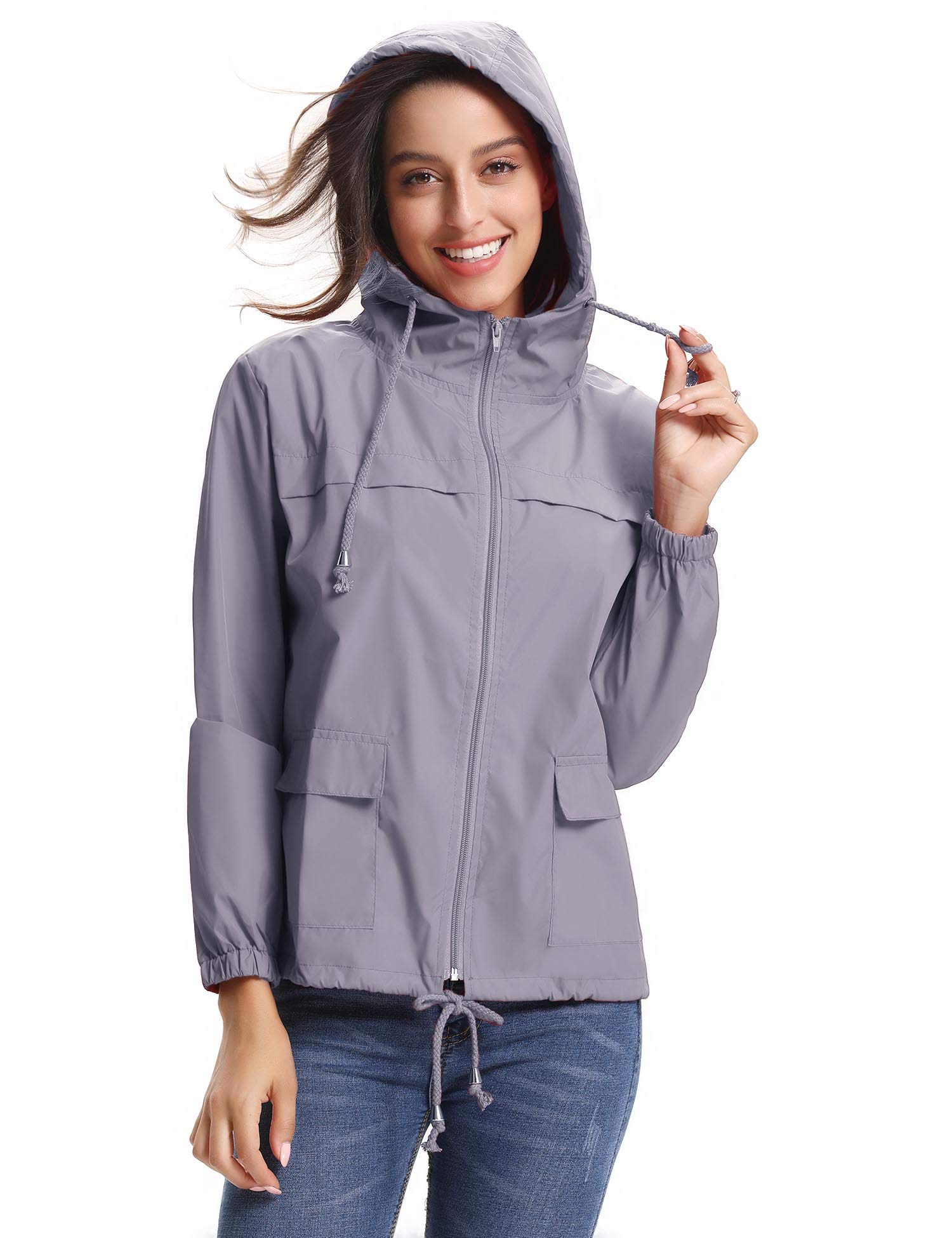 Abollria Women Lightweight Waterproof Raincoat Windbreaker Rain Jacket Outdoor Hooded Trench Coats