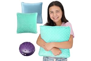Special Supplies Vibrating Pillow Sensory Pressure Activated for Kids and Adults, 12” Plush Minky Soft Cover-Textured Therapy Stimulation Bumps, 3 Vibration Modes, Music & Voice Recording- Blue/Green