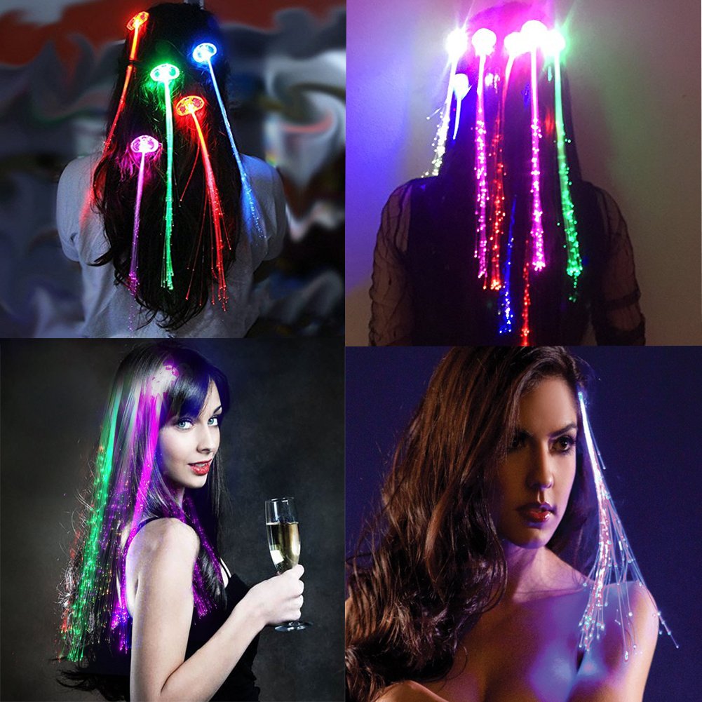 Zinnor Light Up Toys with Flashing Hair Fiber Optic Extension Barrettes.Multicolor Hair Barrette Clip Braid LED Hair Lights for Halloween Christmas Party,Bar Dancing Hairpin,Party Supplies(10 Pack)