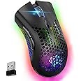 VEGCOO Wireless Gaming Mouse, C23 Silent Click Wireless Rechargeable Mouse with Colorful LED Lights and 3 Level DPI 400mah Lithium Battery for Laptop and Computer (Black)