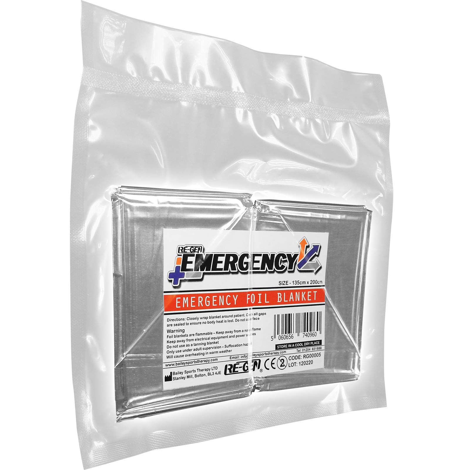 RE-GEN Emergency Vacuum Sealed Field Supply Trauma Winter First Aid Foil Space Blanket - Ideal for Camping, Hiking, First Aid, Travel - Blanket Size 135cm x 200cm