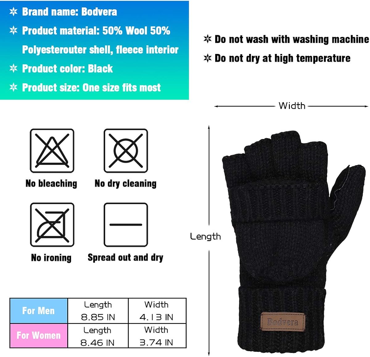 Bodvera Thermal Insulation Fingerless Texting Gloves Unisex Winter Warm Knitted Convertible Mittens with Flap Cover BK at  Women’s Clothing store