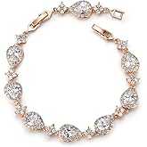 SWEETV Wedding Teardrop Bracelets for Brides Bridesmaids, Crystal Cubic Zirconia Bridal Bracelets for Women Prom