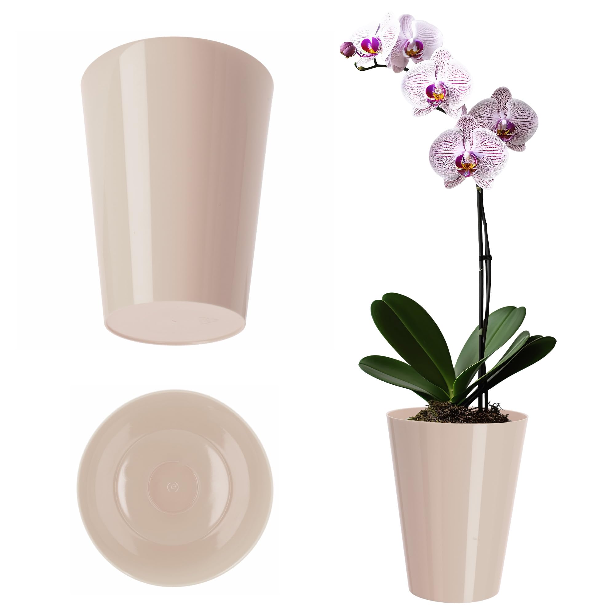 KADAX Orchid Pot, Plastic Flowerpot in Several Colours, Lightweight Plant Pot in Multiple Sizes, Elegant Pot for Living Room, Office and Bedroom (⌀13 cm, Round, Cream)