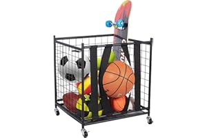 Oududianzi Ball Storage, Ball Holder, Rolling Sports Ball Cart, Garage Ball Organizer, Ball Storage Bin, Ball Basket Storage with Elastic Straps, Ball Storage Rack for Kinds Balls